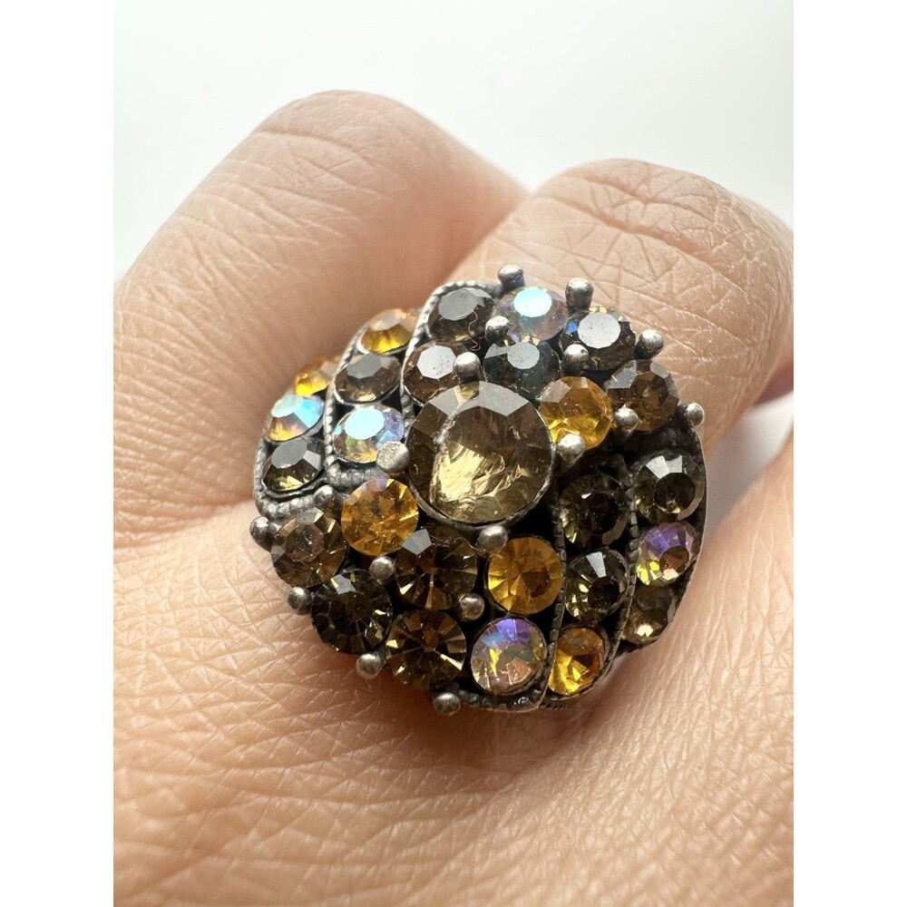 Vintage Ab Crystal Cocktail Ring Size 7.75